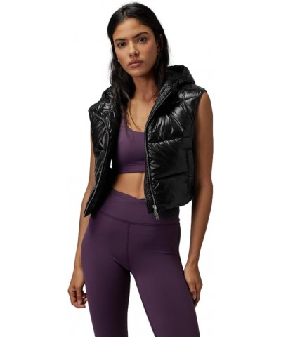 Women's Stella Cropped Puffer Vest Black Metallic $70.38 Vests