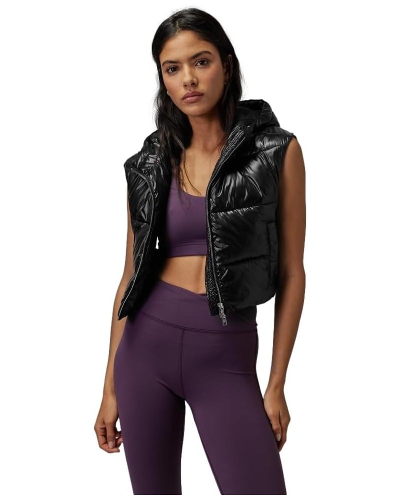 Women's Stella Cropped Puffer Vest Black Metallic $70.38 Vests