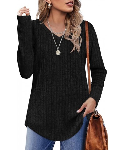 Long Sleeve Shirts for Women Lightweight Crew Neck Casual Tunic Tops V03-black $12.25 Tops