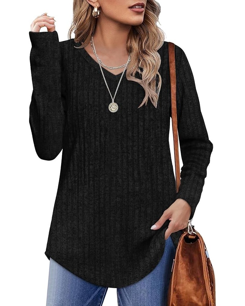 Long Sleeve Shirts for Women Lightweight Crew Neck Casual Tunic Tops V03-black $12.25 Tops