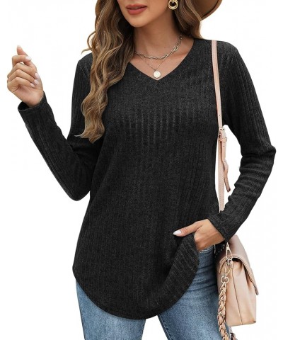 Long Sleeve Shirts for Women Lightweight Crew Neck Casual Tunic Tops V03-black $12.25 Tops