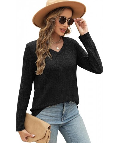 Long Sleeve Shirts for Women Lightweight Crew Neck Casual Tunic Tops V03-black $12.25 Tops