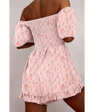 Women Shirred Smocked Tube Top Short Wide Leg Pants Romper Jumpsuit Light Pink $15.96 Jumpsuits