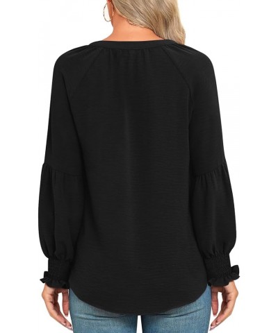 Women's Fall Winter Casual Tunic Tops Smocked Long Sleeve V Neck Blouses Fashion Loose Fit Shirts T-Shirts Black $13.19 Tops