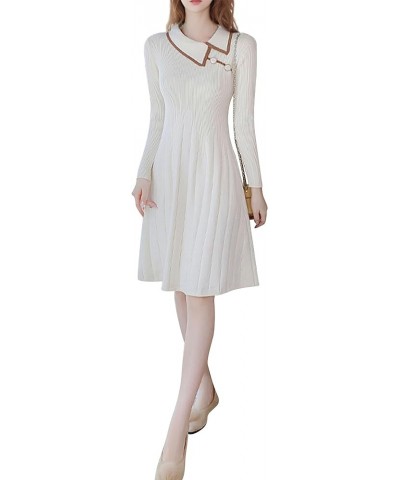 Women's Casual Sweater Long Sleeve Button Down Knit A-line Mini Dress 24501 White $23.21 Dresses