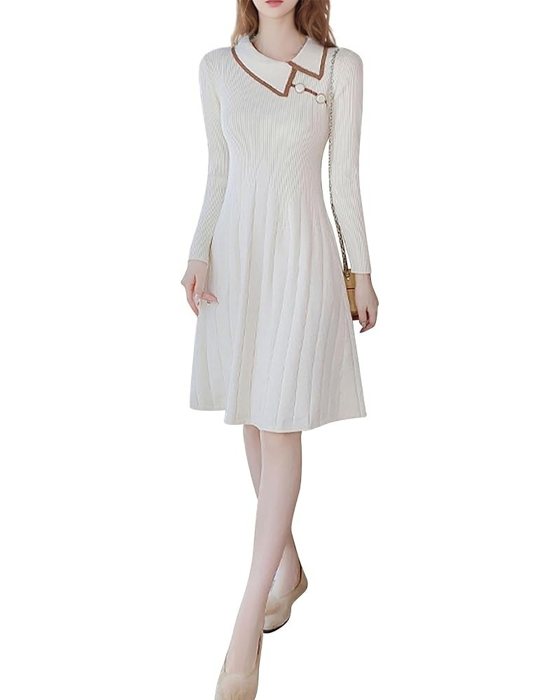 Women's Casual Sweater Long Sleeve Button Down Knit A-line Mini Dress 24501 White $23.21 Dresses