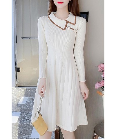 Women's Casual Sweater Long Sleeve Button Down Knit A-line Mini Dress 24501 White $23.21 Dresses