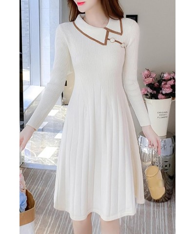 Women's Casual Sweater Long Sleeve Button Down Knit A-line Mini Dress 24501 White $23.21 Dresses