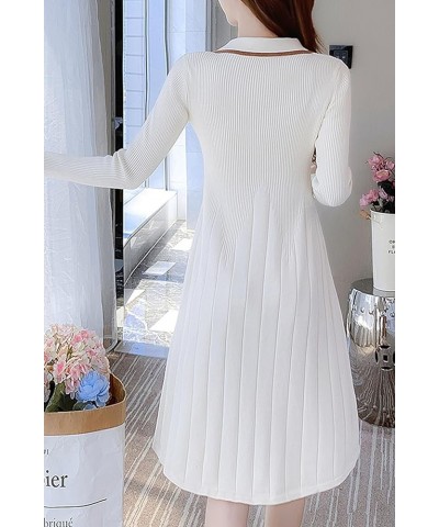 Women's Casual Sweater Long Sleeve Button Down Knit A-line Mini Dress 24501 White $23.21 Dresses