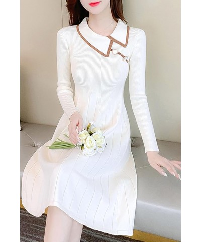 Women's Casual Sweater Long Sleeve Button Down Knit A-line Mini Dress 24501 White $23.21 Dresses