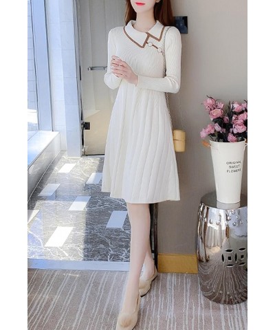 Women's Casual Sweater Long Sleeve Button Down Knit A-line Mini Dress 24501 White $23.21 Dresses