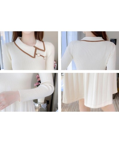 Women's Casual Sweater Long Sleeve Button Down Knit A-line Mini Dress 24501 White $23.21 Dresses