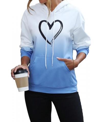 Women's Casual Heart Print Long Sleeve Pullover Hoodie Sweatshirt Tops Black Blue Heart $14.28 Hoodies & Sweatshirts