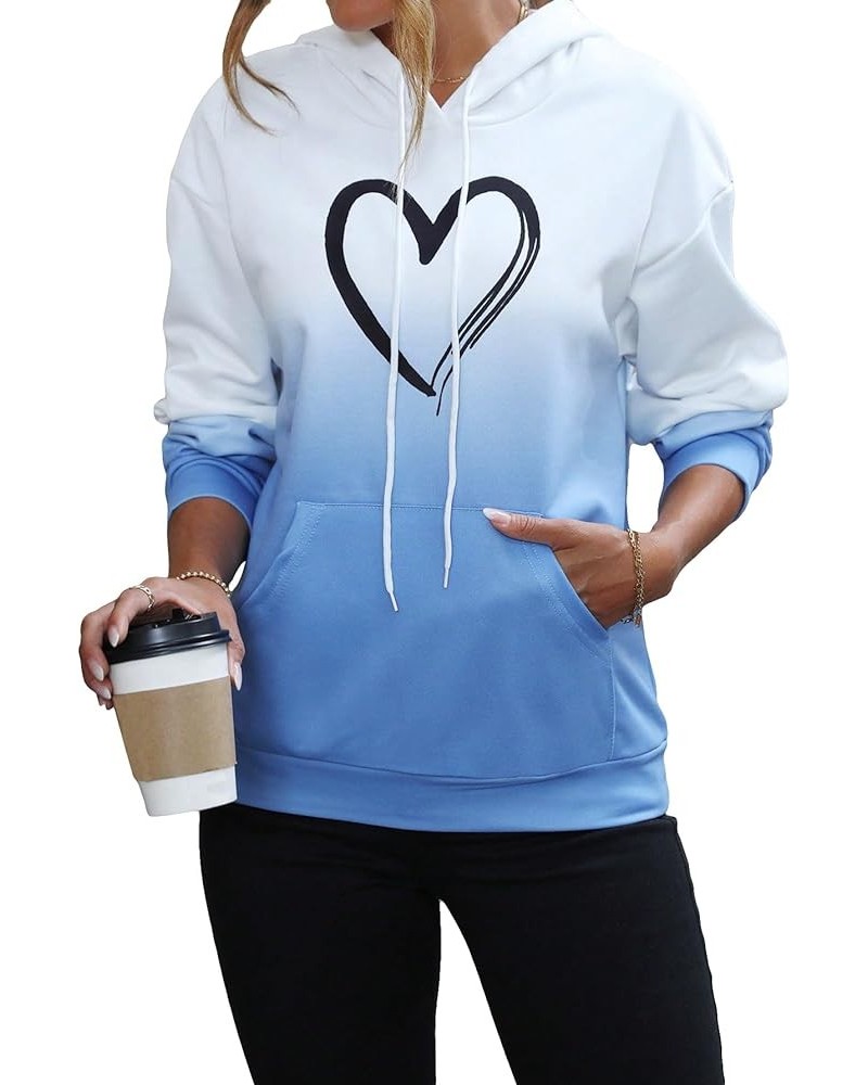 Women's Casual Heart Print Long Sleeve Pullover Hoodie Sweatshirt Tops Black Blue Heart $14.28 Hoodies & Sweatshirts