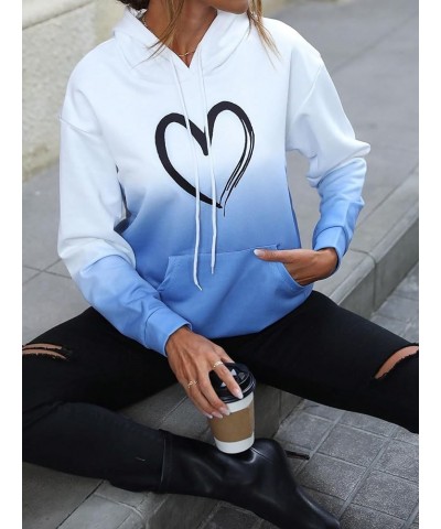 Women's Casual Heart Print Long Sleeve Pullover Hoodie Sweatshirt Tops Black Blue Heart $14.28 Hoodies & Sweatshirts