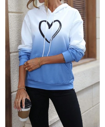 Women's Casual Heart Print Long Sleeve Pullover Hoodie Sweatshirt Tops Black Blue Heart $14.28 Hoodies & Sweatshirts