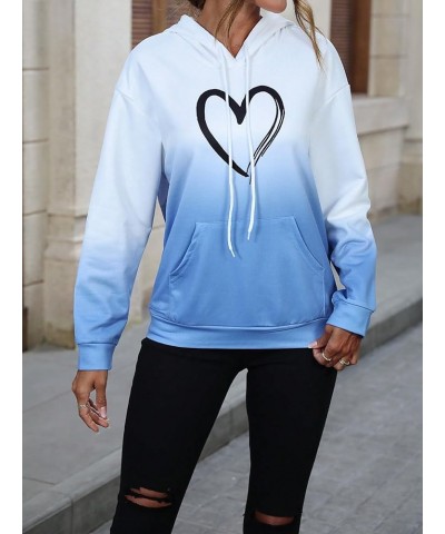 Women's Casual Heart Print Long Sleeve Pullover Hoodie Sweatshirt Tops Black Blue Heart $14.28 Hoodies & Sweatshirts