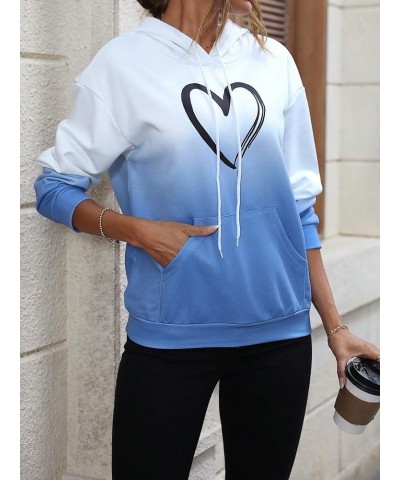 Women's Casual Heart Print Long Sleeve Pullover Hoodie Sweatshirt Tops Black Blue Heart $14.28 Hoodies & Sweatshirts