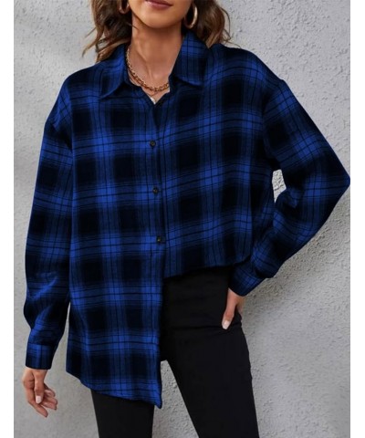 Plaid Flannel Shirts for Women Oversized Long Sleeve Button Down Buffalo Plaid Shirt Blouse Tops Black Blue $11.00 Blouses