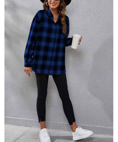 Plaid Flannel Shirts for Women Oversized Long Sleeve Button Down Buffalo Plaid Shirt Blouse Tops Black Blue $11.00 Blouses