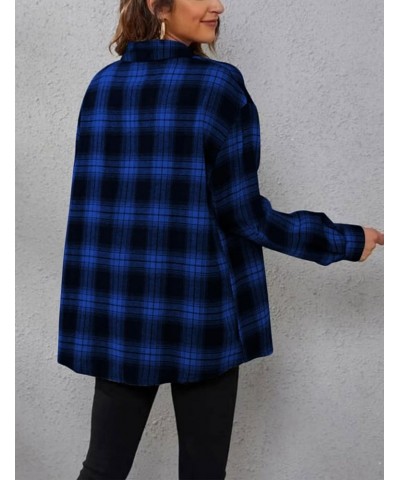 Plaid Flannel Shirts for Women Oversized Long Sleeve Button Down Buffalo Plaid Shirt Blouse Tops Black Blue $11.00 Blouses