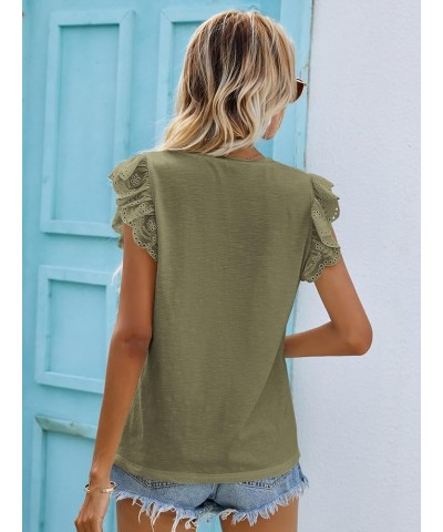 Women's Ruffle Cap Sleeve V Neck Top Blouse Casual Solid Shirts Pure Army Green $13.44 Blouses