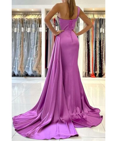 Women's One Shoulder Sequin Mermaid Prom Dresses Satin Ruched Ball Gowns Long Formal Evening Party Dress Blue $38.99 Dresses