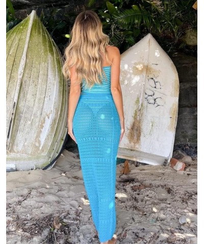 Women Going Out Maxi Skirt Set Strapless Lace Tube Top Bodycon Long Skirts Suit Y2k 2 Piece Outfits Twist Tube Skirt Blue $11...