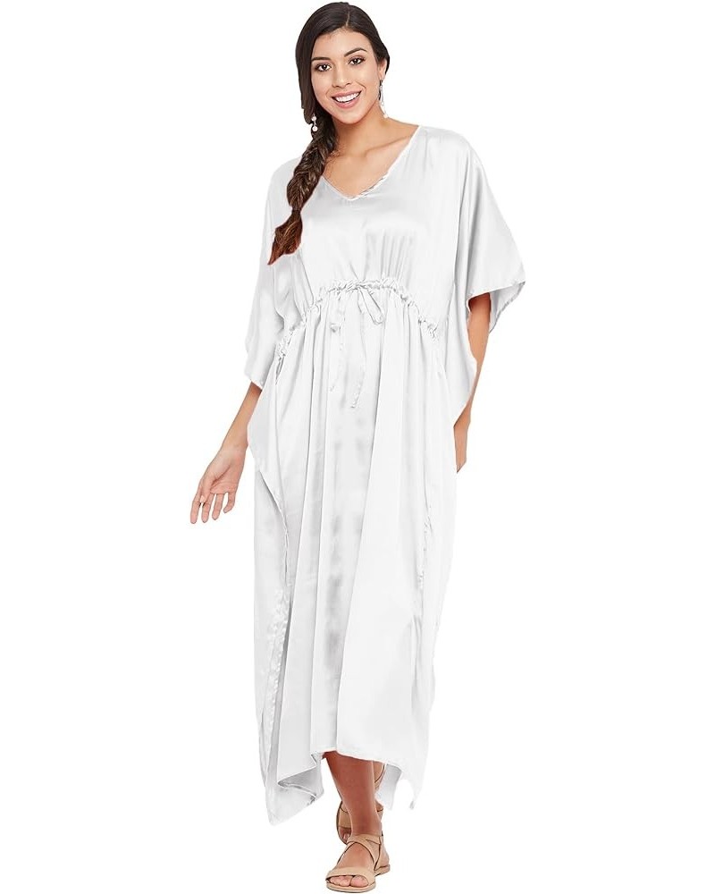 Gypsie Blu Women Plus Size Kaftan Maxi Dress Kimono Long Caftan Casual Satin Nightdress Ladies Nighty White $11.28 Swimsuits