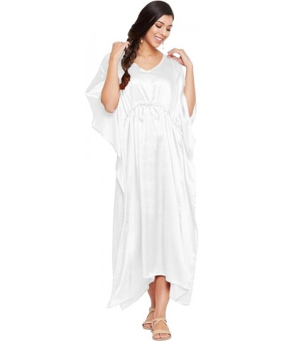 Gypsie Blu Women Plus Size Kaftan Maxi Dress Kimono Long Caftan Casual Satin Nightdress Ladies Nighty White $11.28 Swimsuits