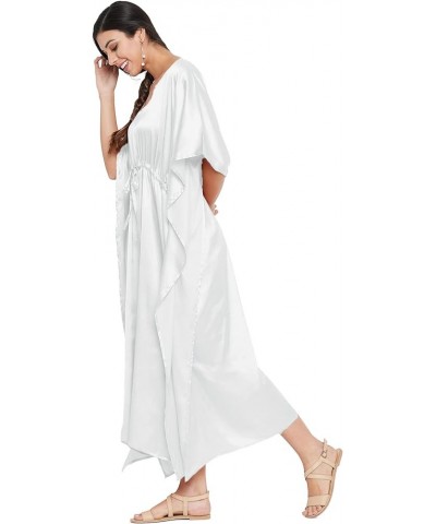 Gypsie Blu Women Plus Size Kaftan Maxi Dress Kimono Long Caftan Casual Satin Nightdress Ladies Nighty White $11.28 Swimsuits