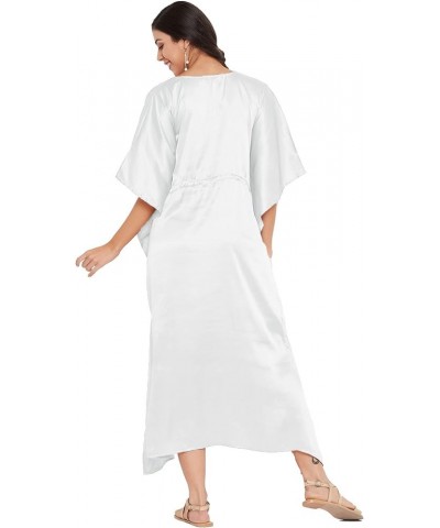 Gypsie Blu Women Plus Size Kaftan Maxi Dress Kimono Long Caftan Casual Satin Nightdress Ladies Nighty White $11.28 Swimsuits