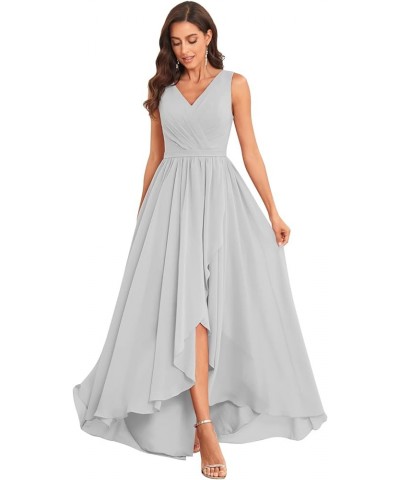 V Neck Bridesmaid Dresses Long for Women with Pockets A Line Chiffon Formal Evening Gowns Silver $25.85 Dresses