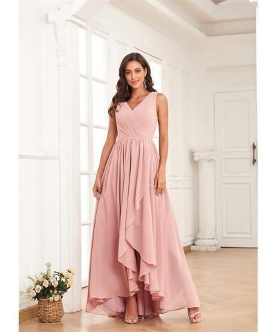 V Neck Bridesmaid Dresses Long for Women with Pockets A Line Chiffon Formal Evening Gowns Silver $25.85 Dresses