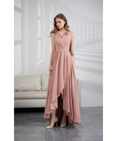 V Neck Bridesmaid Dresses Long for Women with Pockets A Line Chiffon Formal Evening Gowns Silver $25.85 Dresses