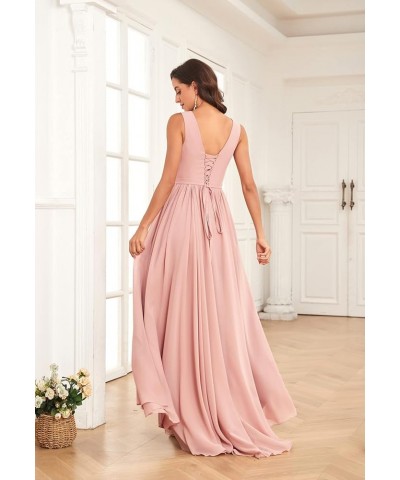 V Neck Bridesmaid Dresses Long for Women with Pockets A Line Chiffon Formal Evening Gowns Silver $25.85 Dresses