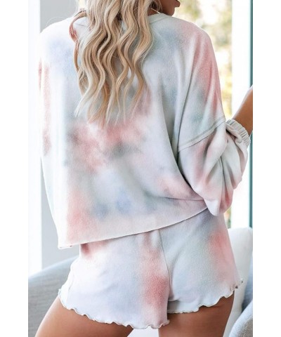 Women's Pajamas Lounge Sets Tie-Dye Long-Sleeve Tops and Ruffle Shorts PJ Set Comfy Loungewear Sleepwear B Orange $20.21 Slee...