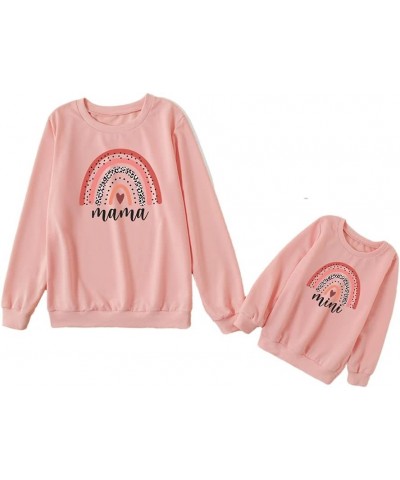 Mommy and me Matching Outfits Mama Mini Rainbow Print Pullover Long Sleeve Shirt Tops Fall Clothes Pink-girls $11.88 Blouses