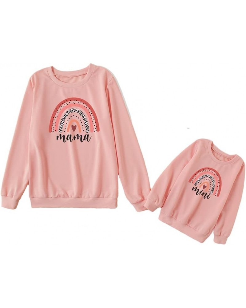 Mommy and me Matching Outfits Mama Mini Rainbow Print Pullover Long Sleeve Shirt Tops Fall Clothes Pink-girls $11.88 Blouses