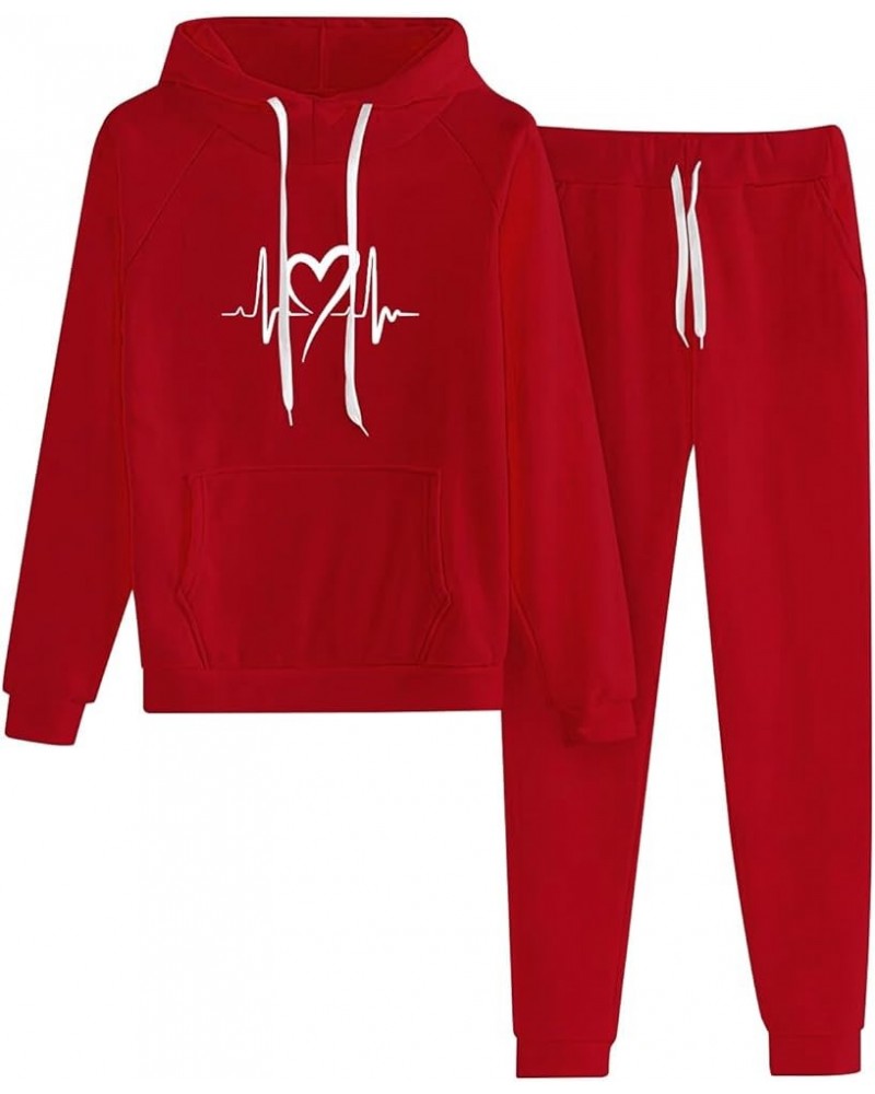 Womens Sweatsuits 2 Piece Set Casual Lounge Sets Long Sleeve Drawstring Pullover Hoodie Jogging Pants Trendy Outfits J-red Ch...