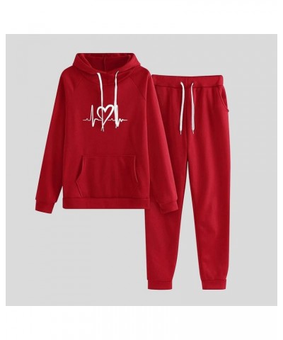 Womens Sweatsuits 2 Piece Set Casual Lounge Sets Long Sleeve Drawstring Pullover Hoodie Jogging Pants Trendy Outfits J-red Ch...