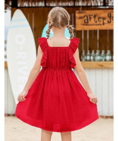 Girls Ruffle Sleeve Swiss Dot Dress Stretchy A-Line Flutter Sleeve Casual Dress for 5-12 Years Kids Short Sleeve Red $17.50 D...