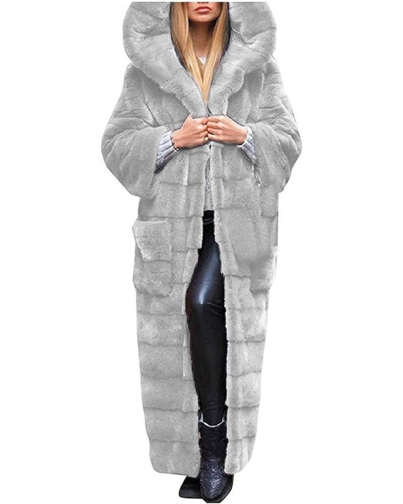 Womens Winter Coats Long Plus Size Luxury Hooded Faux Fur Jacket Loose Fluffy Fuzzy Warm Overcoat Outwear With Pocket A1_gray...