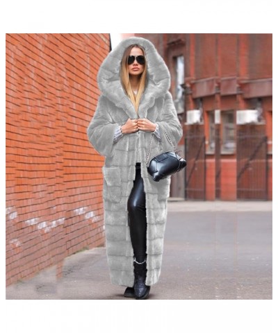 Womens Winter Coats Long Plus Size Luxury Hooded Faux Fur Jacket Loose Fluffy Fuzzy Warm Overcoat Outwear With Pocket A1_gray...