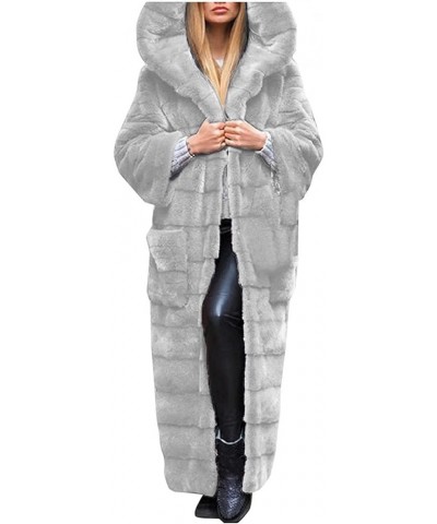 Womens Winter Coats Long Plus Size Luxury Hooded Faux Fur Jacket Loose Fluffy Fuzzy Warm Overcoat Outwear With Pocket A1_gray...