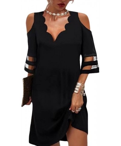 Cold Shoulder Work Dresses for Women 2023 Summer Elegant Floral V Neck 3/4 Sleeve Loose Office Formal Dress I-black $11.43 Dr...