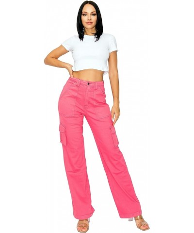 High Waisted Cargo Pants – Women’s High Rise Waist Multi Pockets Tapered Leg Fashion Casual Jeans 4890c / Hot Pink $22.78 Jeans