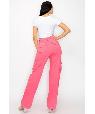 High Waisted Cargo Pants – Women’s High Rise Waist Multi Pockets Tapered Leg Fashion Casual Jeans 4890c / Hot Pink $22.78 Jeans