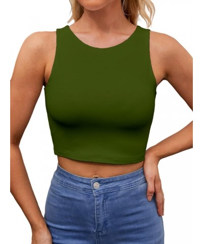 Women’s Sexy Sleeveless Racerback Crop Top Classic Basic Double Layer Cute Cropped Tank Tops Army Green $10.19 Tanks