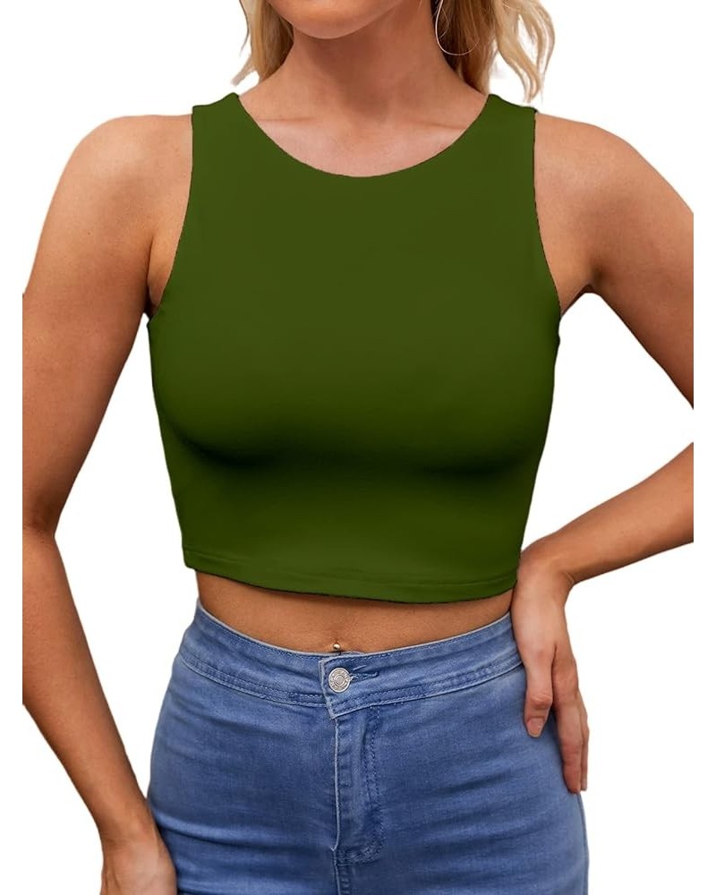 Women’s Sexy Sleeveless Racerback Crop Top Classic Basic Double Layer Cute Cropped Tank Tops Army Green $10.19 Tanks